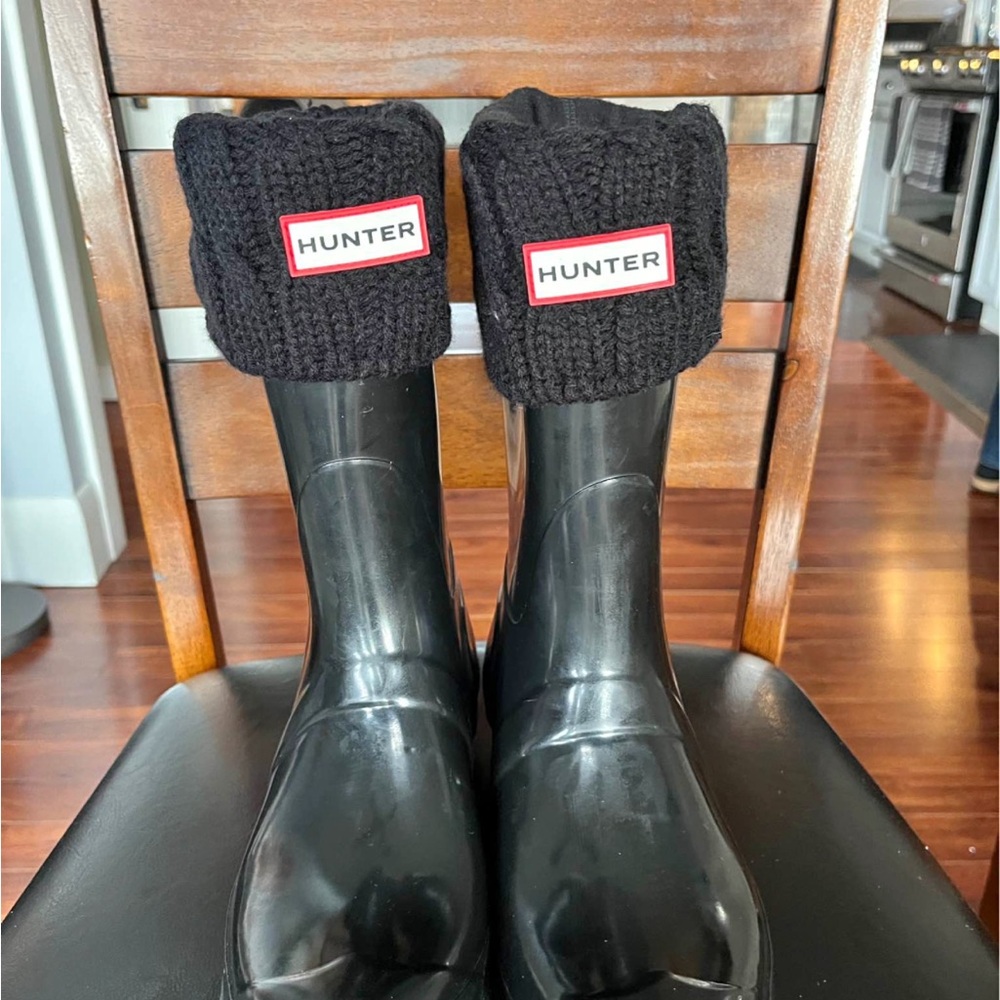 Hunter Black Boots with Knit Cuffs